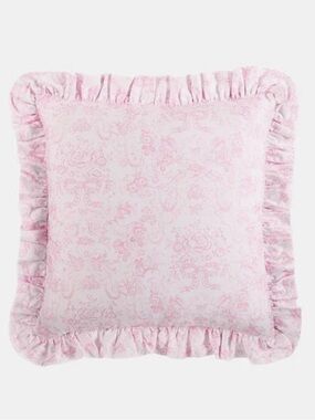 INCLUDES 3 - Love Shack Fancy Pink Ruffle Throw Pillows (2 square, 1 rectangle)